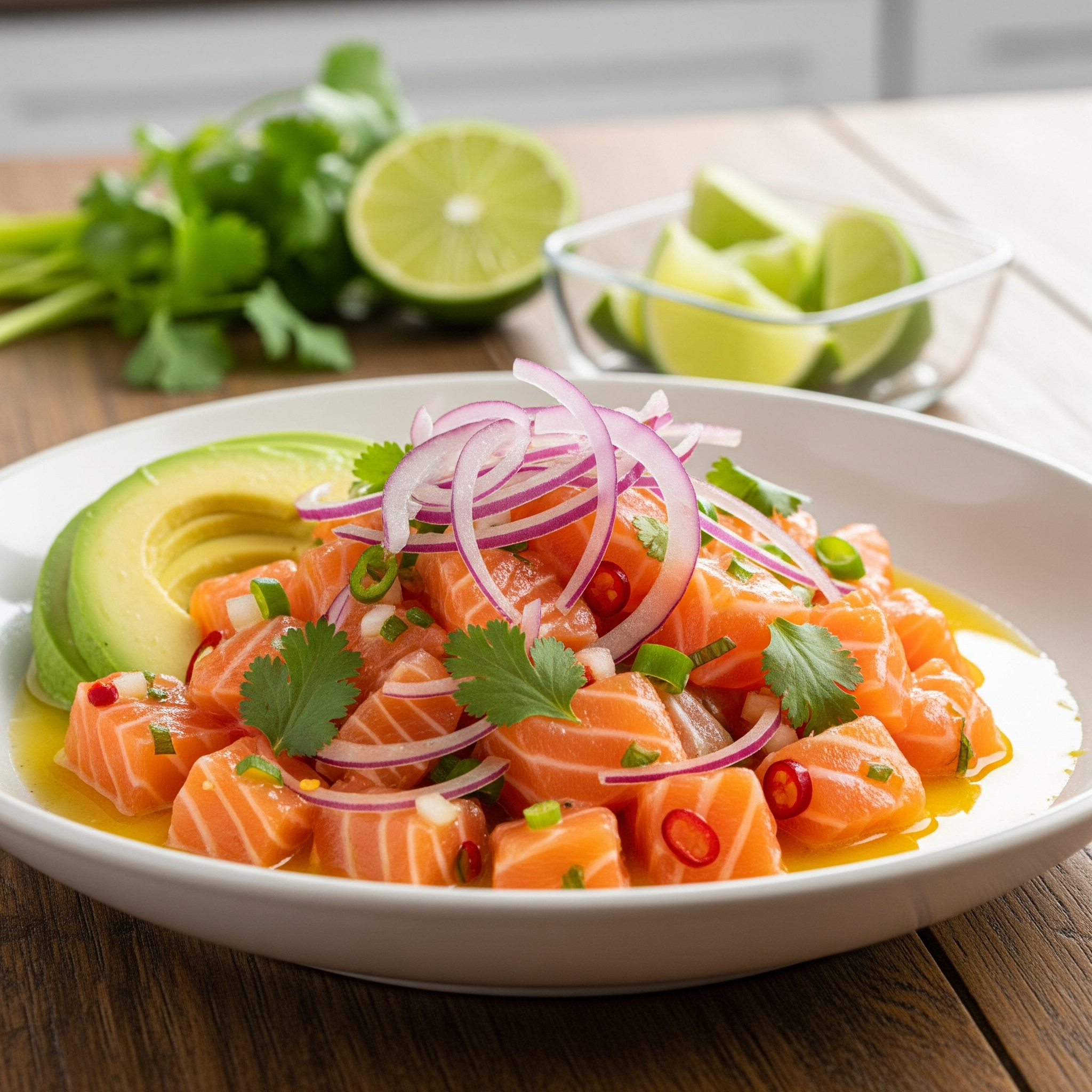 Ceviche de salmão fresco e cítrico